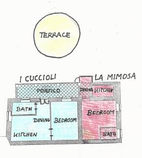 Ground-plan of holiday apartment I Cuccioli (in green)