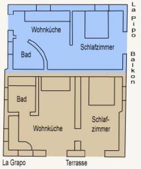 Ground plan of apartment La Grapo at agritourism La Rogaia (in brown)