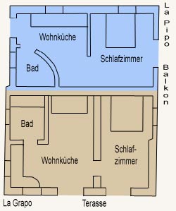 Floor plan of apartment La Pipo at agritourism La Rogaia (in blue)